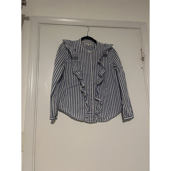 Madewell Whitney Striped Ruffle Blouse M Blue White - Picture 5 of 11